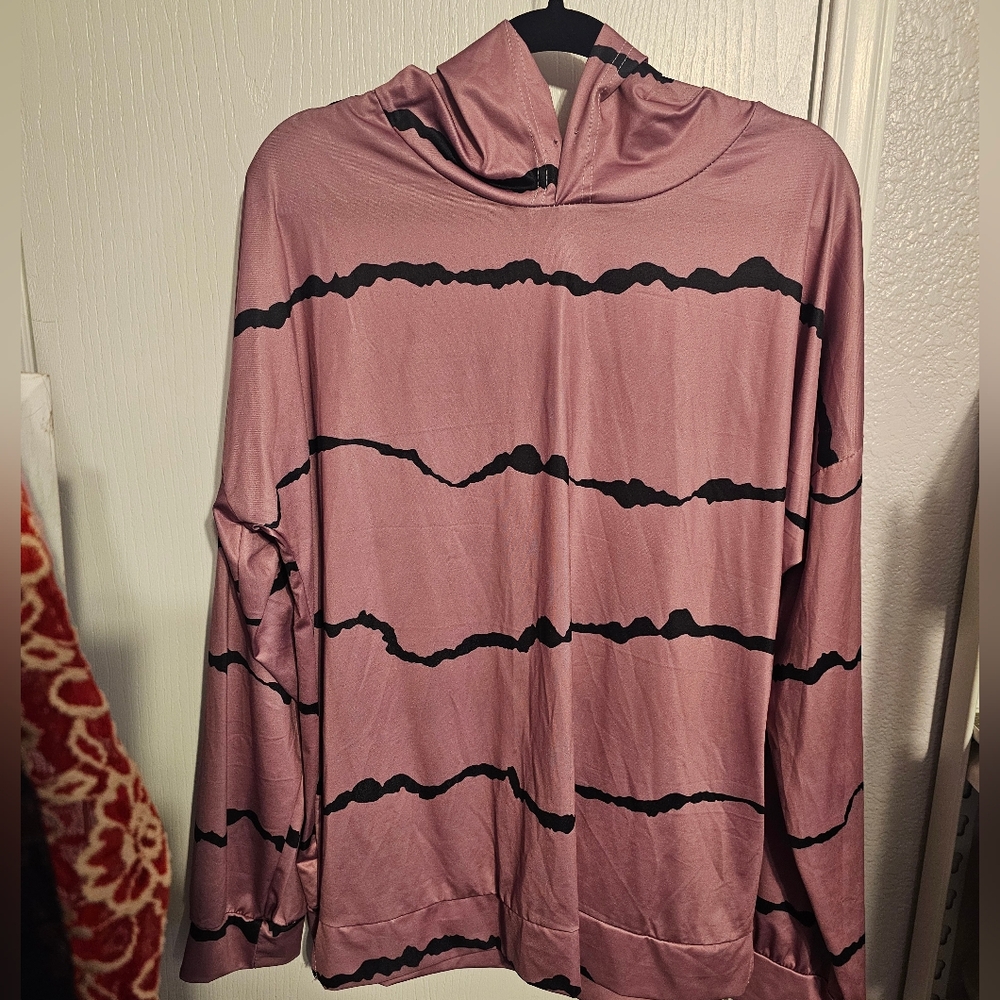 Pink Hoodie with Black Wave Stripes